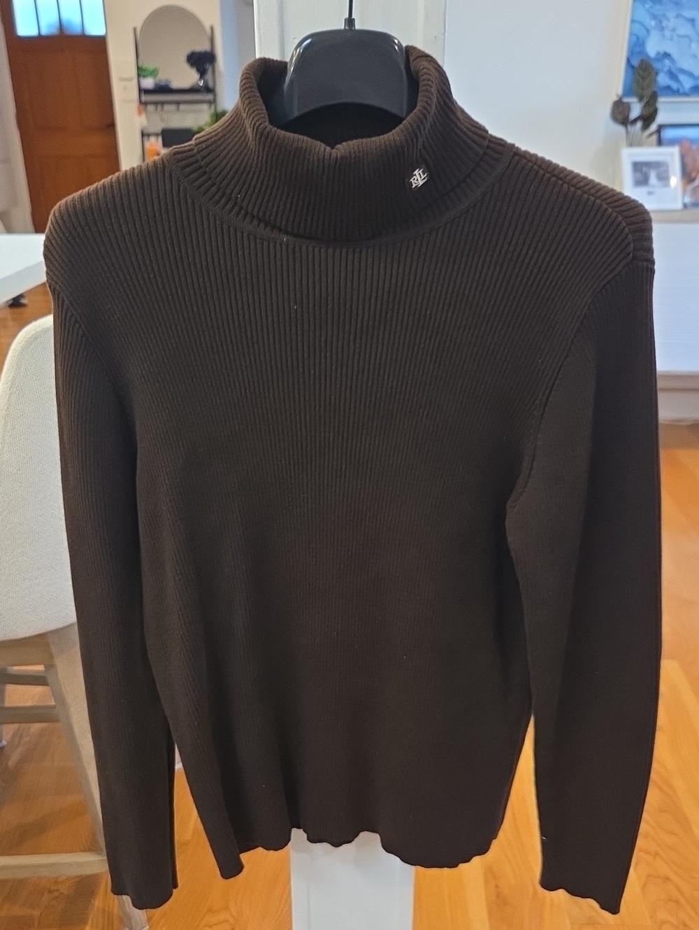 Lauren Ralph Lauren Women's Dark Brown Ribbed Knit Turtleneck Sweater (XL)